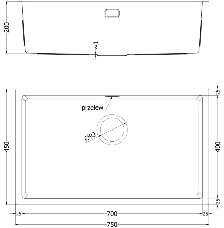 Mexen Trixo, 1-komorový nerezový drez 750 x 440 mm, brúsená zlatá, 6415751000-55