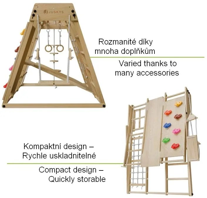 Detské vnútorné drevené ihrisko so šmykľavkou, skladacie veľ