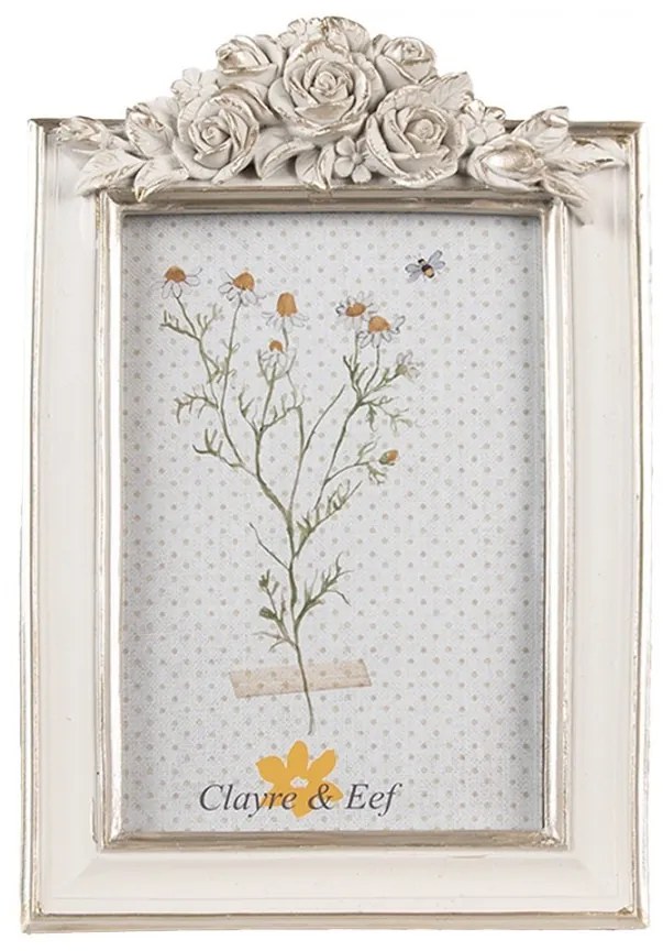 Biely antik fotorámik s ružami - 14*2*22 cm / 10*15 cm