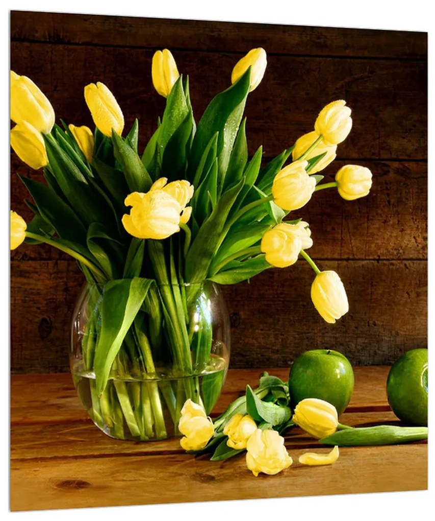 Obraz žltých tulipánov vo váze (30x30 cm)