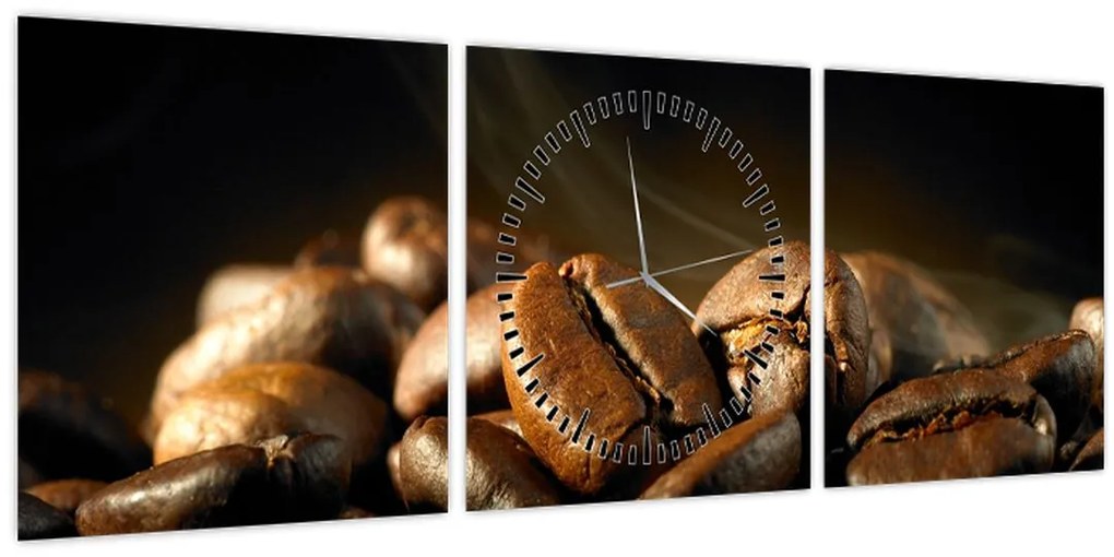 Obraz - Kávové zrná (s hodinami) (90x30 cm)