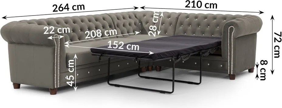 Sivá zamatová rozkladacia rohová pohovka (pravý roh/do L) York Blik – Ropez