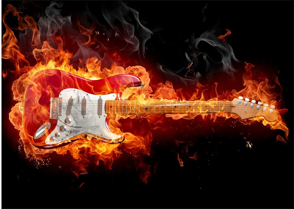 Obraz - Gitara v plameňoch (70x50 cm)