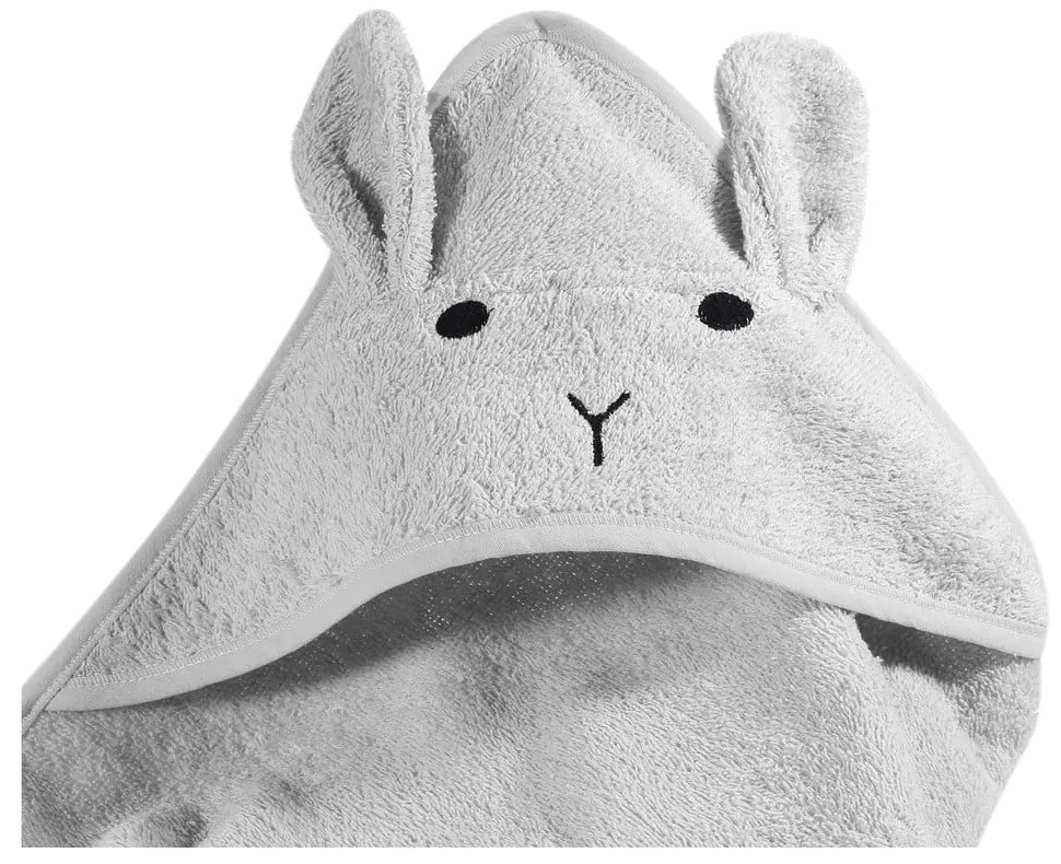 Sivá bavlnená detská osuška s kapucňou 76x76 cm Rabbit – Kindsgut