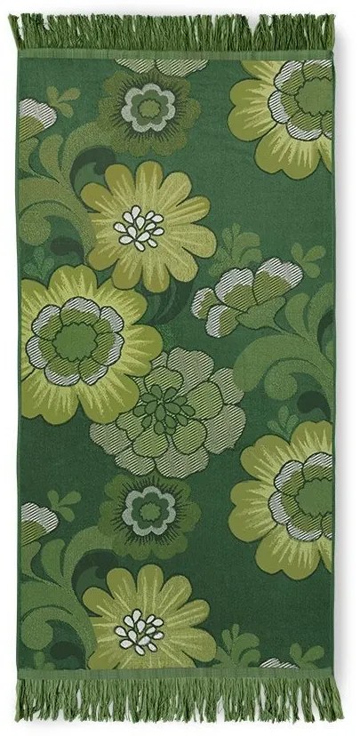 Tmavozelený uterák / osuška so strapcami 1965 - 70*140 cm