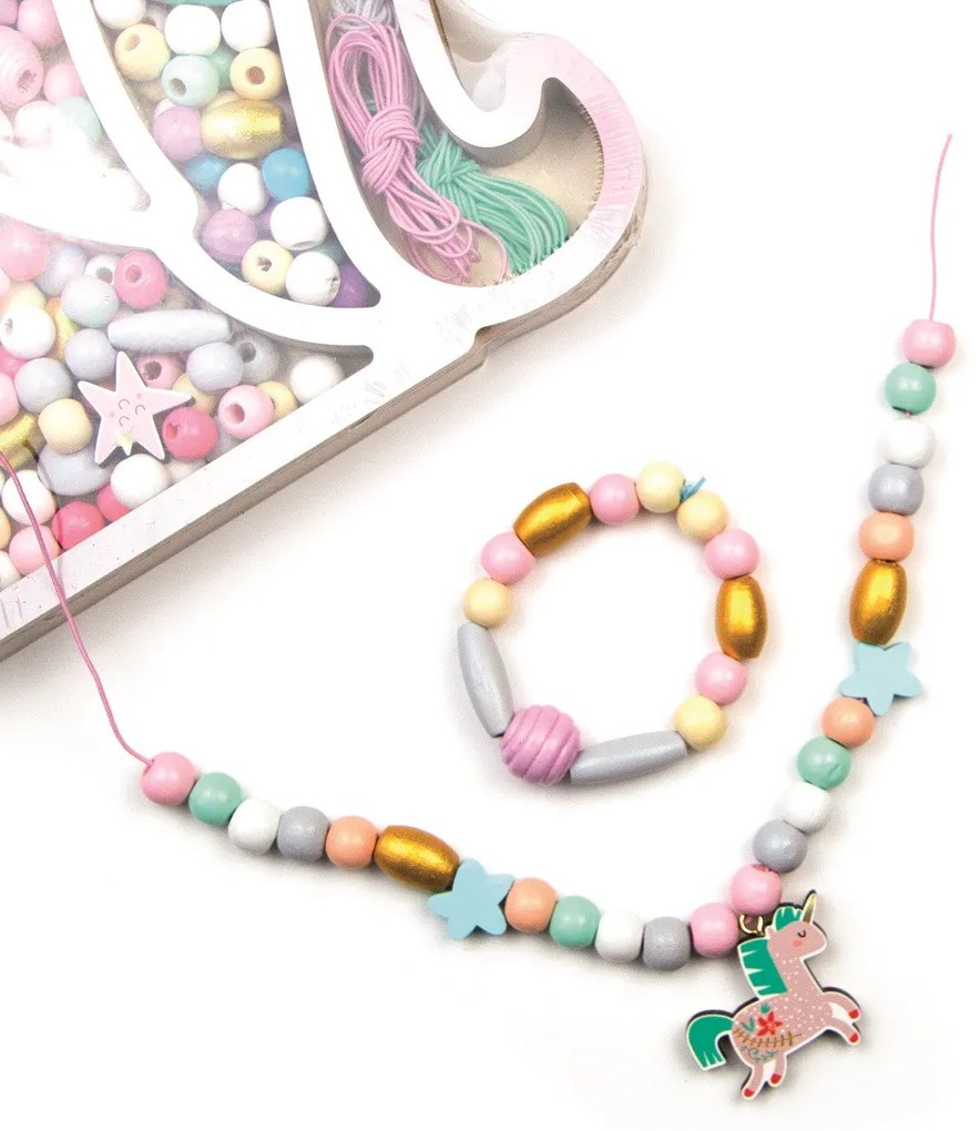 Drevené pastelové koráliky - jednorožec