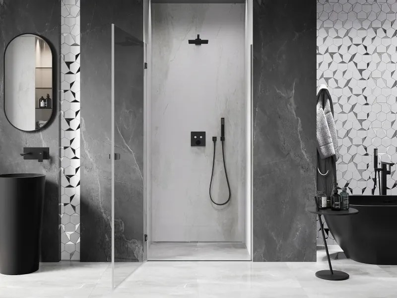 Mexen, Mexen Lunar-B výklopné sprchové dvere ľavé 85 cm, transparentné, pištoľový kov - 832-085-000-95-00-L