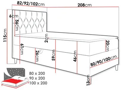 Jednolôžková posteľ 100cm Rivaldi 1 (biela + červená). Vlastná spoľahlivá doprava až k Vám domov. 1122307
