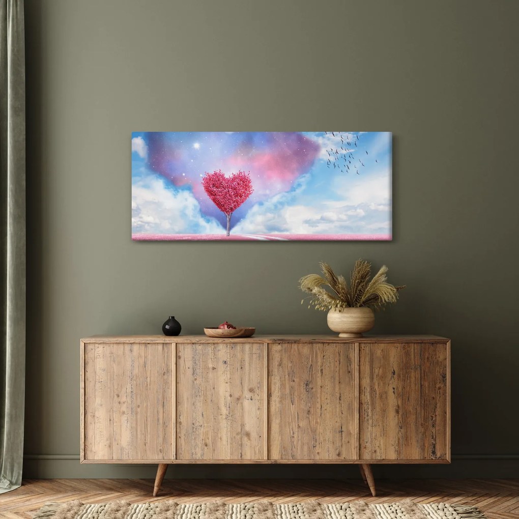 Obraz - Ružový strom srdca (120x50 cm)
