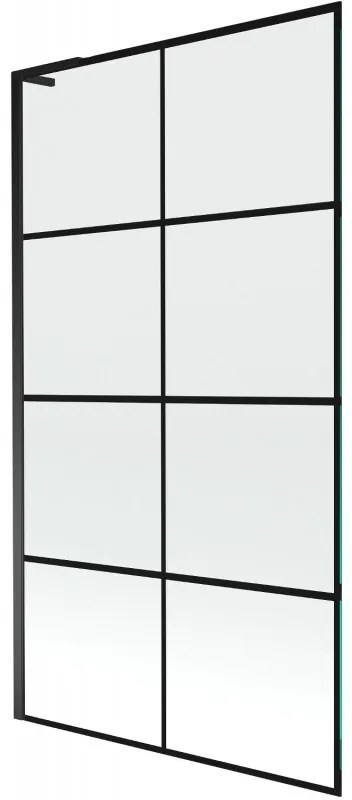 Mexen Next L, 1-krídlová vaňová zástena 100 x 150 cm, 6mm číre sklo-čierny vzor, čierny profil, 895-100-000-03-77-70