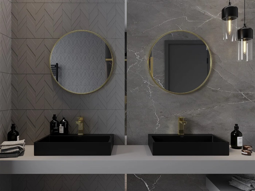 Mexen Loft, okrúhle kúpeľňové zrkadlo 60 cm, farba rámu zlatá lesklá, 9850-060-060-000-50