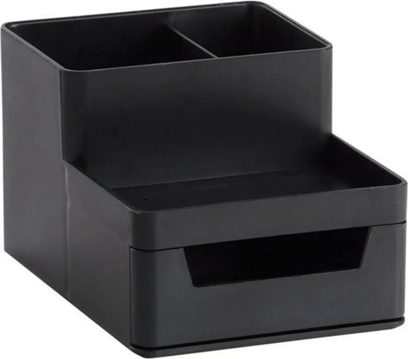 Zeller Present Súprava 3 plastových organizérov na písacie a kancelárske potreby, UNTENSIL, čierny