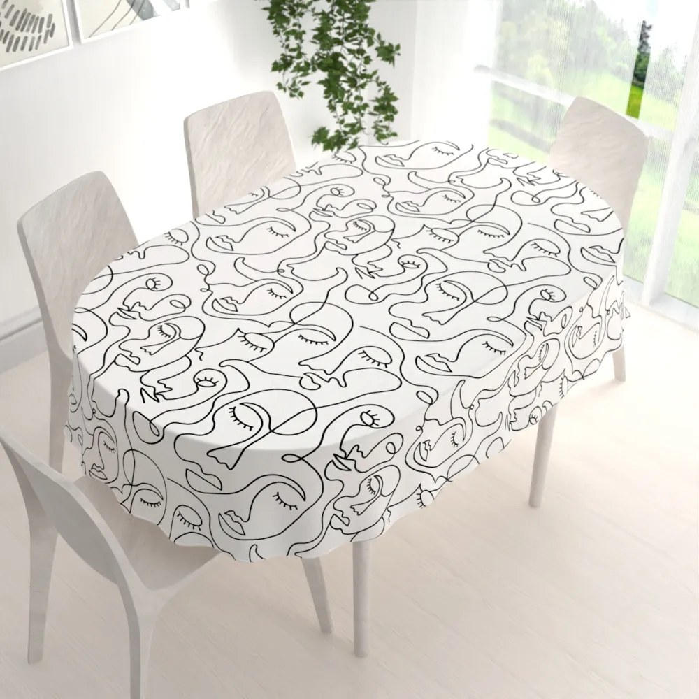 Biante Bavlnený oválny obrus Sandra SA-570 Abstraktné tváre na bielom 140x220 cm
