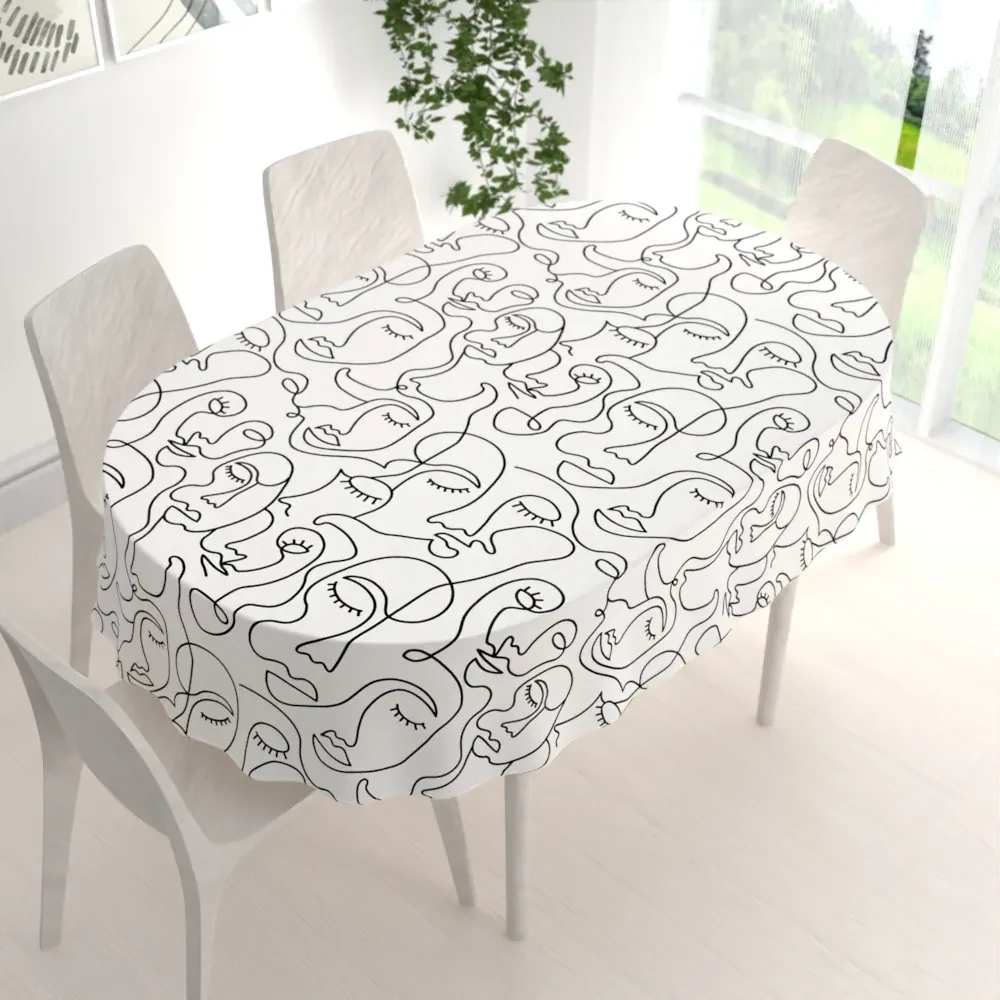 Biante Bavlnený oválny obrus Sandra SA-570 Abstraktné tváre na bielom 50x100 cm