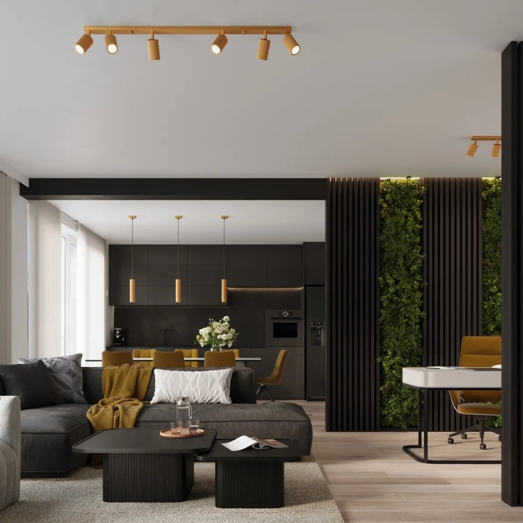 Bodové svietidlo Karbon, 4x zlaté kovové tienidlo, (možnosť polohovania)