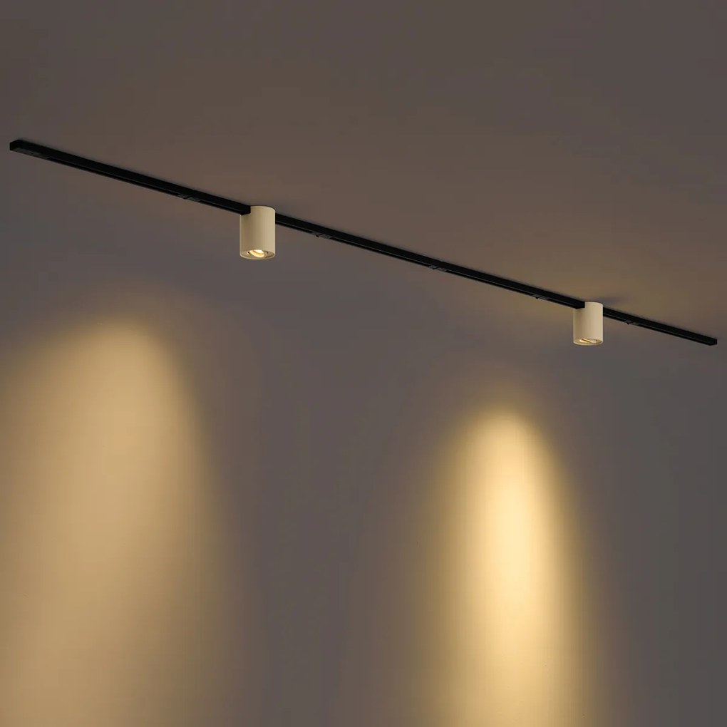 Modern Track Lighting System Black with 2 Beige Spotlights 1-Phase - Iconic Rondoo Up