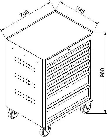 Pojazdný dielenský vozík na náradie GD, 6 zásuviek, 705 x 545 x 960 mm, grafit / červená