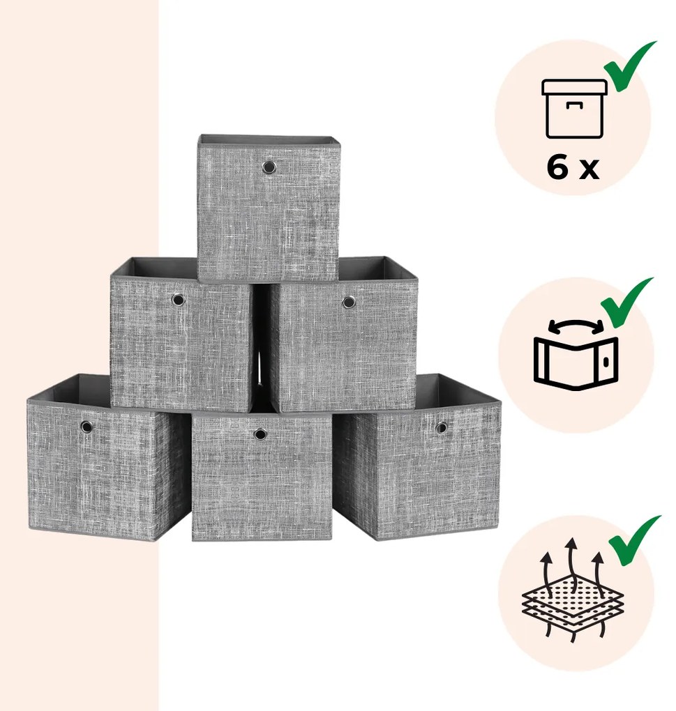 Úložné boxy GARY 6ks,30x30x30cm, šedá SongmicsHome