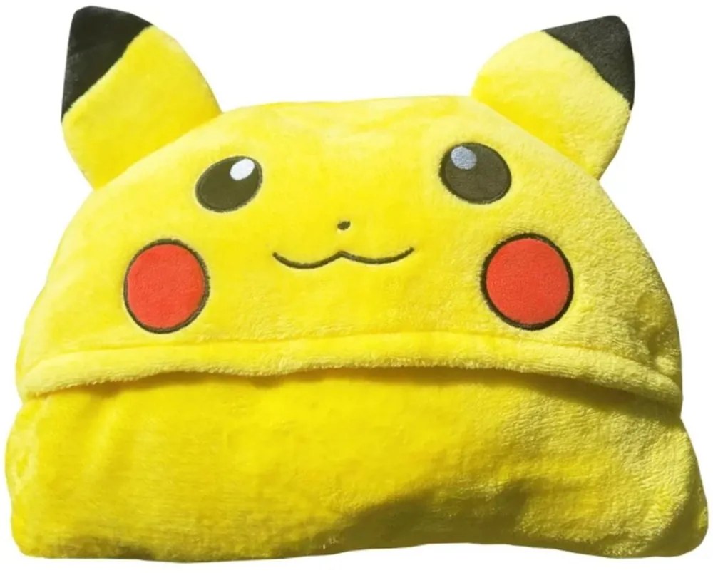 Coral fleece deka s kapucňou Pokémon Pikachu - 120 x 150 cm