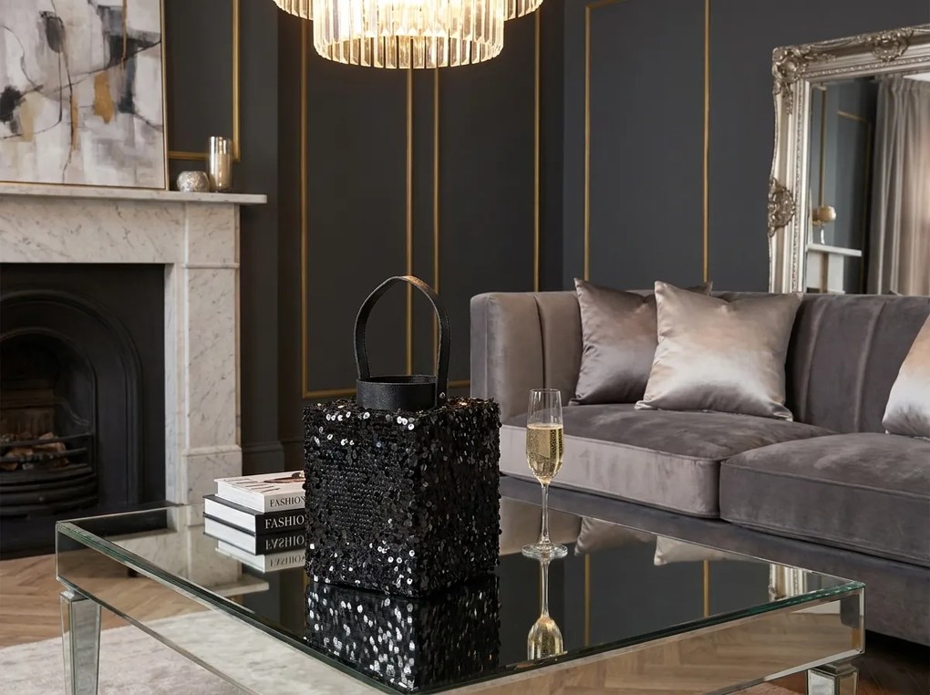 Lucerna s flitrami LOFTY GLAM 20 cm, čierna