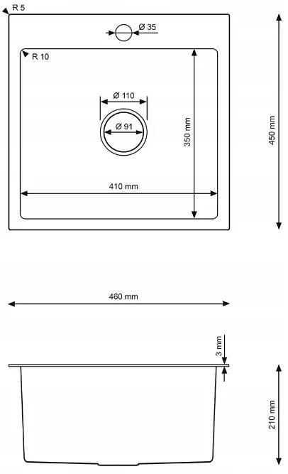 Erga HD, 1-komorový oceľový drez 460x450x210 mm, zlatá, ERG-MLS-HD4645G