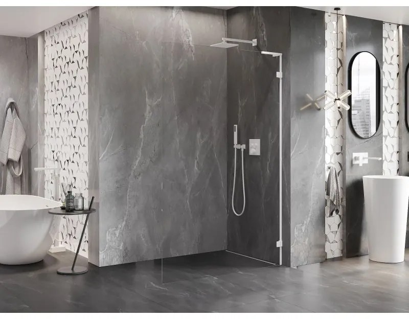 Mexen Lunar L, sprchová stena pravá 110 x 200 cm, 8mm číre sklo, biely profil, 830L-110-000-20-00-P