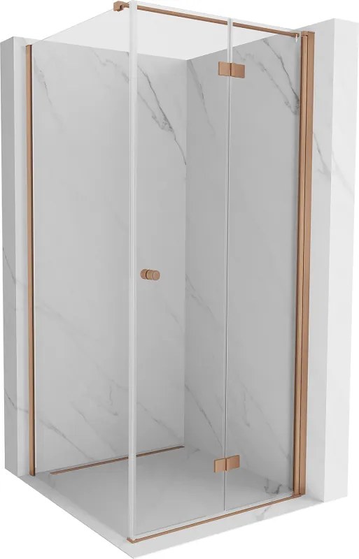 Mexen Mist-F T, 1-krídlový skladací sprchový kút pravý 100 x 100 cm, číre sklo, medený matný profil, 8A6T-100-100-65-00-P
