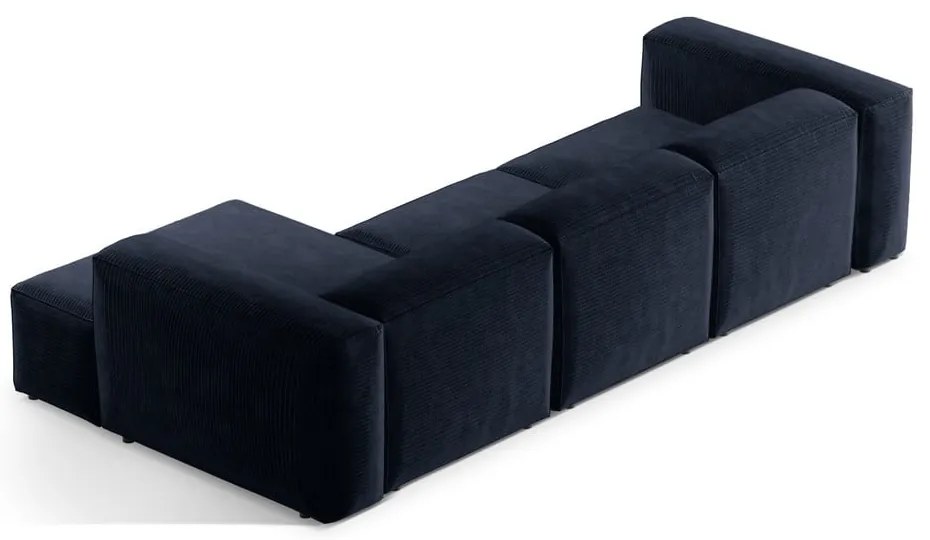 Tmavomodrá menčestrová rohová pohovka (pravý roh/s leňoškou) Bergano – Cosmopolitan Design