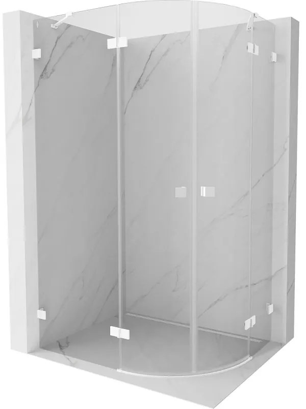 Mexen Lunar, polkruhový sprchový kút naklápací doľava 90 x 80 cm, 8mm číre sklo, biely profil, 833-090L-080P-20-00