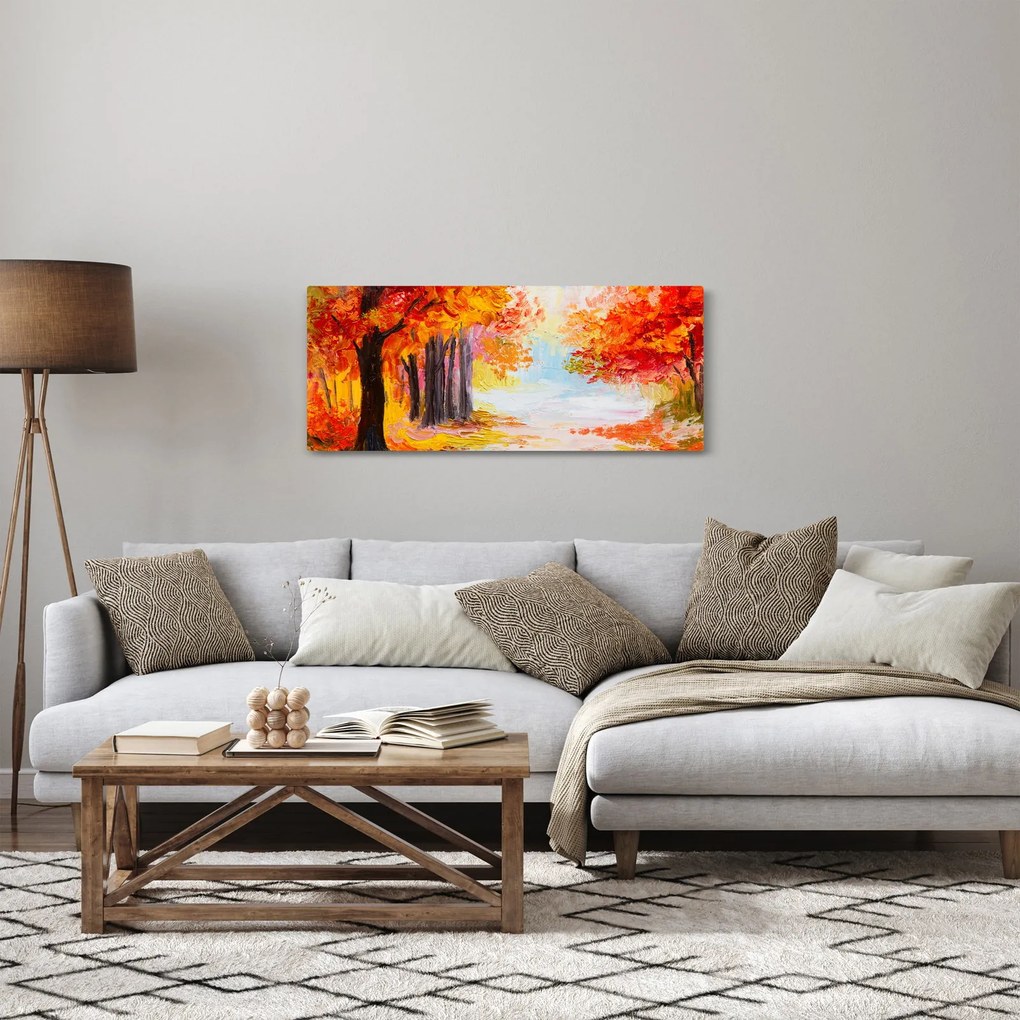 Obraz - Olejomaľba, farebná jeseň (120x50 cm)