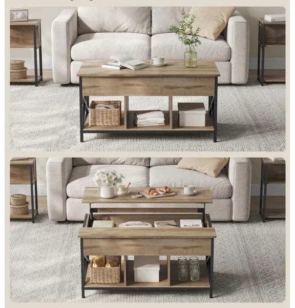 Konferenčný stolík NYRO s výsuvno-zdvíhacou doskou, hnedý/čierny