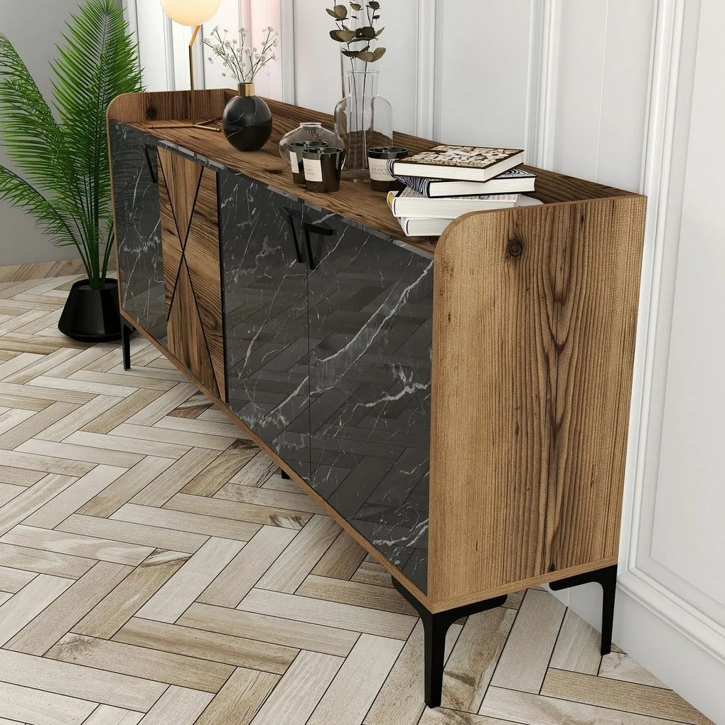 Skrinka Venedik Walnut and Black Marble