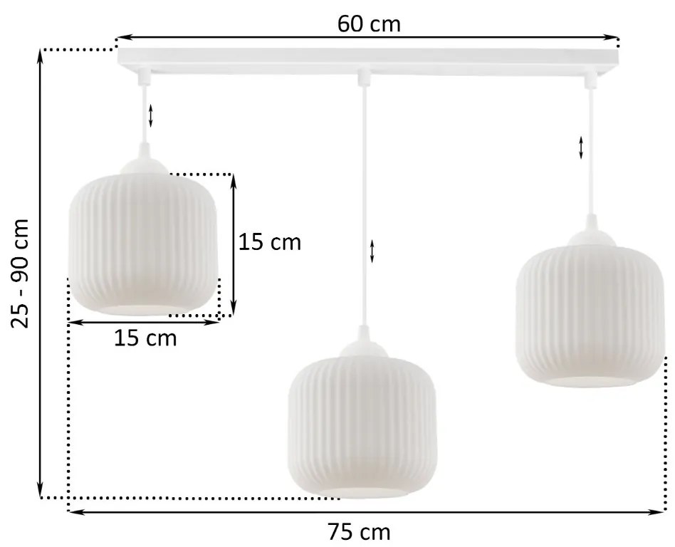 Závesné svietidlo Riffle, 3x biele sklenené tienidlo, w
