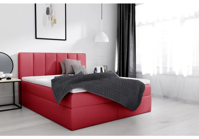 Elegantná manželská posteľ Sven s úložným priestorom červená eko koža 180 x 200