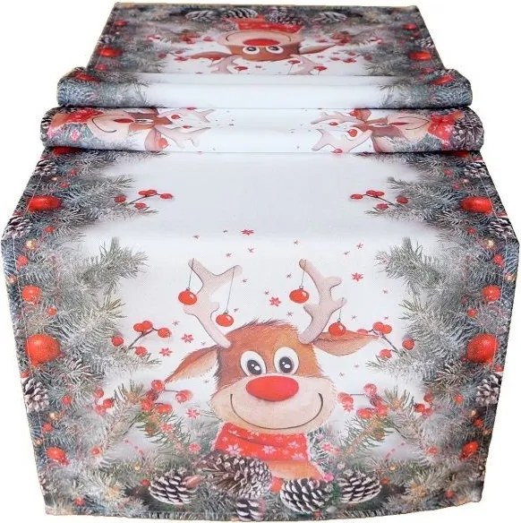 Obrus Vianočný sob s červeným nosom 40 × 140 cm