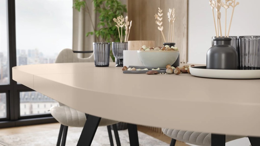 Mazzoni EXPANSO Kašmír / čierne nohy - OVÁLNY ROZKLADACÍ STÔL 160-360 cm PRE 16-18 OSÔB