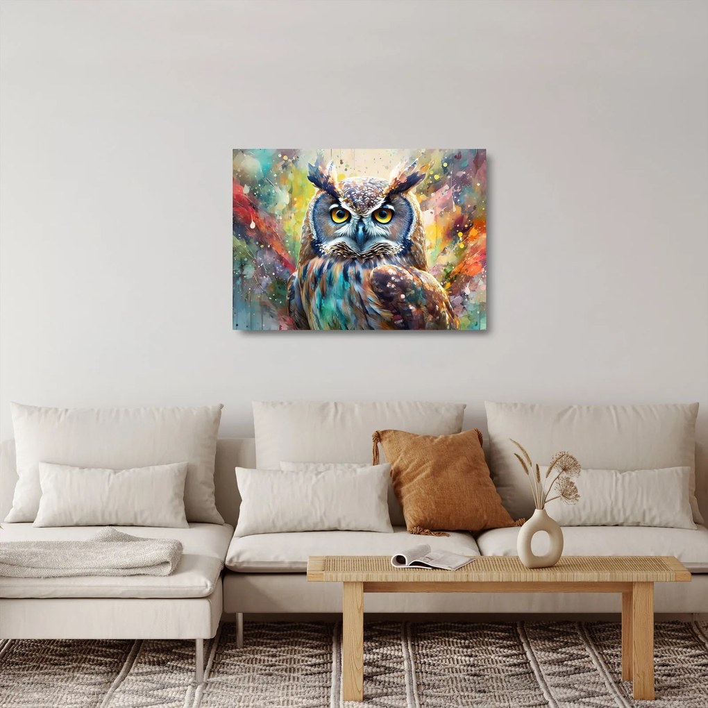 Sklenený obraz - Maľba sovy (70x50 cm)