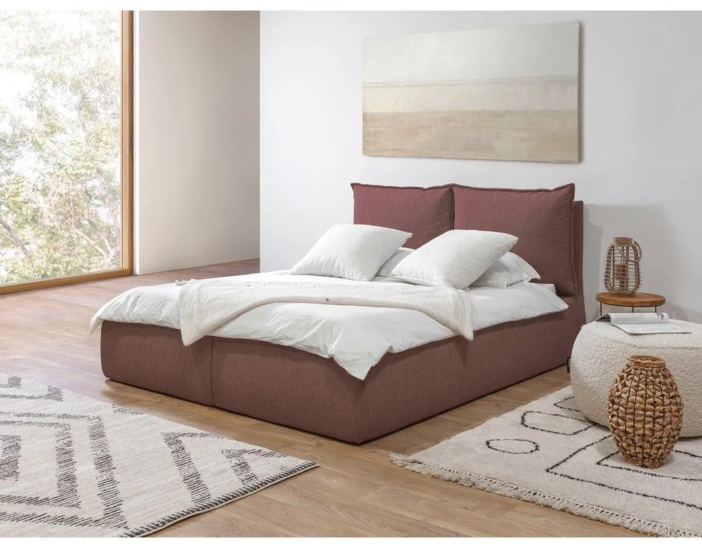 Ružová čalúnená dvojlôžková posteľ s úložným priestorom a roštom 160x200 cm Garancia – Bobochic Paris