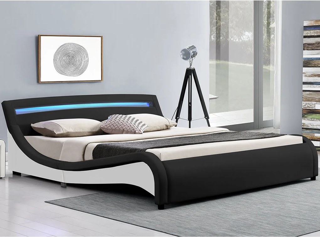 Eshopist Čalúnená posteľ ,,Malaga" 140 x 200 cm s LED na čele - čierna