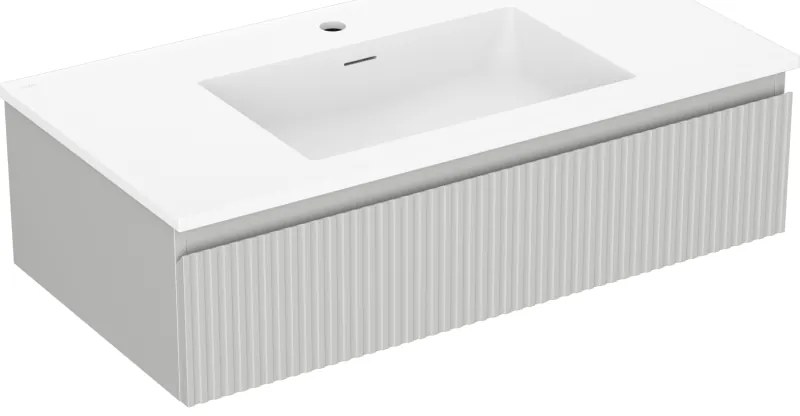 Mexen Rivel, kúpeľňová skrinka 90 cm s umývadlom Otis, 1 zásuvka, drážkovaná, sivá matná/biela, 91A20-09023-1-BF62-W18M01