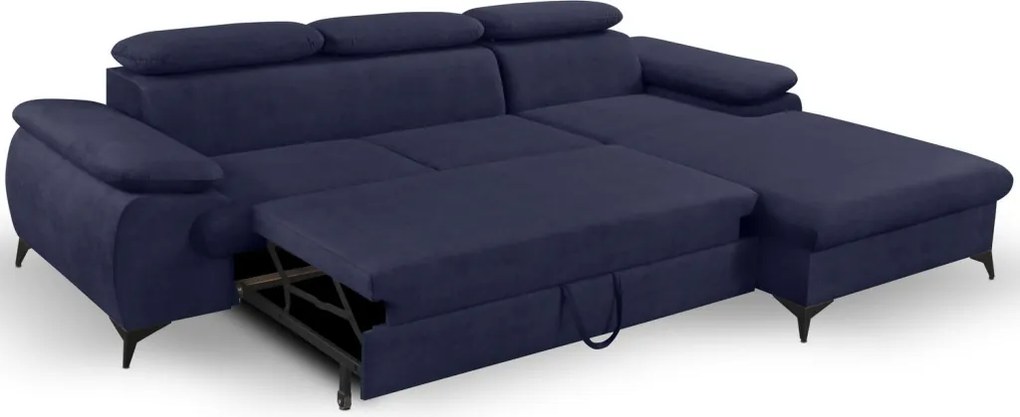 Rohová sedacia súprava Scala, tmavo modrá látka, pravý roh
