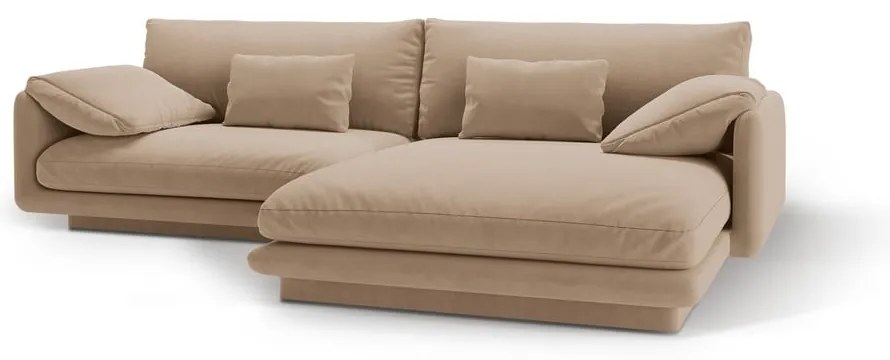 Béžová zamatová rohová pohovka (pravý roh/s leňoškou) Torino – Micadoni