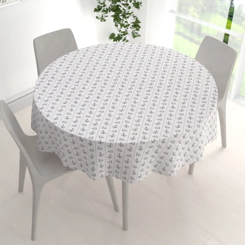 Biante Bavlnený okrúhly obrus Sandra SA-641 Temne modrý ľudový kvetinový vzor na bielom Ø 70 cm