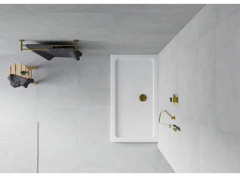 Mexen SLIM - Obdĺžniková sprchová vanička 130x70x5cm + zlatý sifón, biela, 40107013G