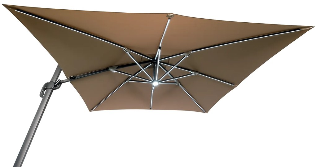 Záhradný slnečník Houseland Vexon s LED osvetlením 300x300 cm svetlohnedý