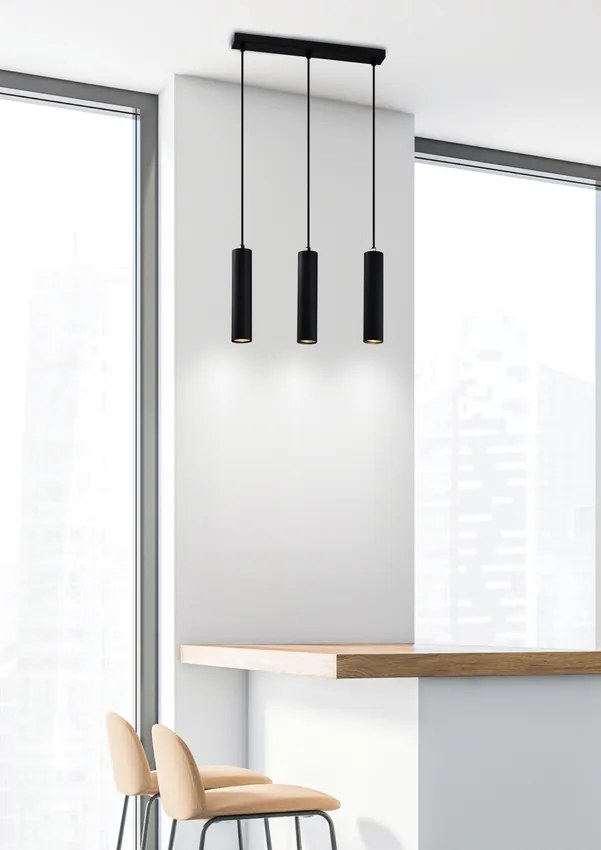 Candellux Čierny závesný luster Tubo pre žiarovku 3x GU10 33-79091