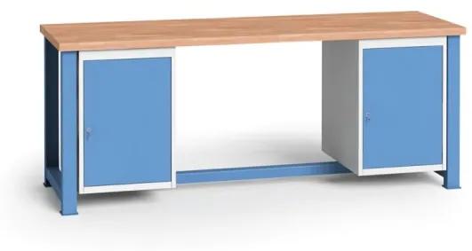 Dielenský stôl KOVONA, 2 závesné skrinky na náradie, buková škárovka, pevné nohy, 2100 mm