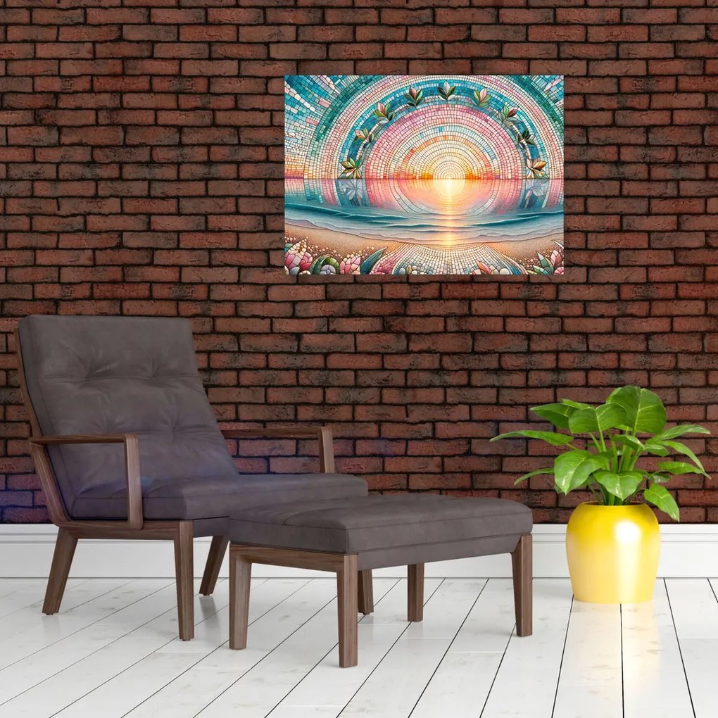 Sklenený obraz – Mozaika zapadajúceho slnka (70x50 cm)