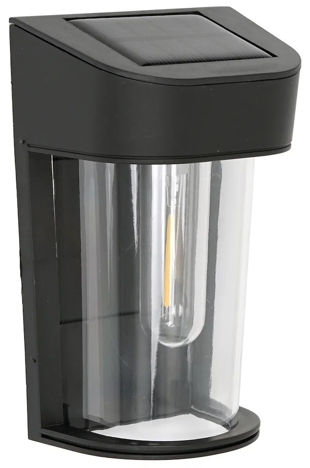 Exteriérové solárne nástenné svietidlo Eno, 1x transparentné/čierne plastové tienildlo