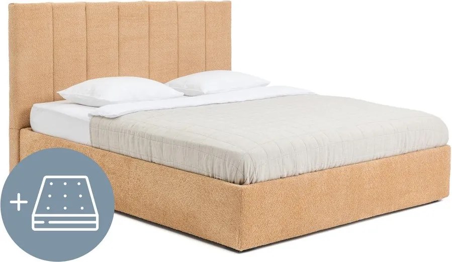 Čalúnená dvojlôžková posteľ s úložným priestorom s matracom/s roštom 160x200 cm v horčicovej farbe Thessa Bold Line – Bonami Selection